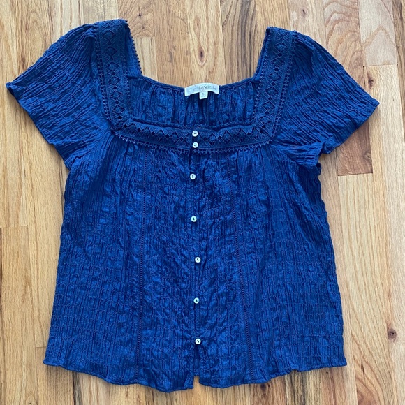 Rewind Tops - Rewind Women's Blue Lace Trim Top Size L